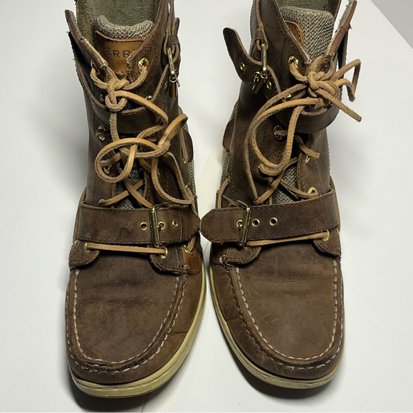 Sperry Women’s 9 Brown Leather Duck Boots Non-Marking Sole Lace Zip Riding Style - Picture 10 of 15